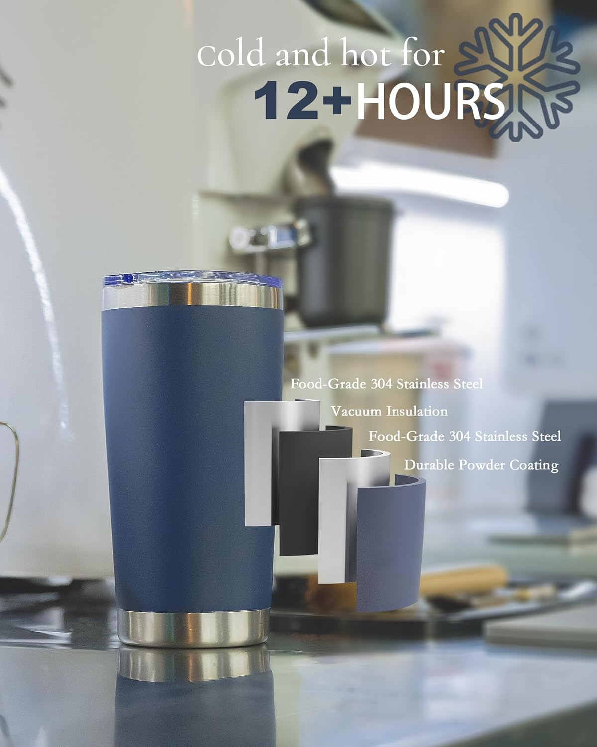 Travel Coffee Tumbler 20oz, Leakproof Travel Coffee Mug with Dual Lids and Straw, Stainless Steel Double Wall Vacuum Insulated Tumbler for Hot/Iced Drinks (Navy Blue, Textured Matte)