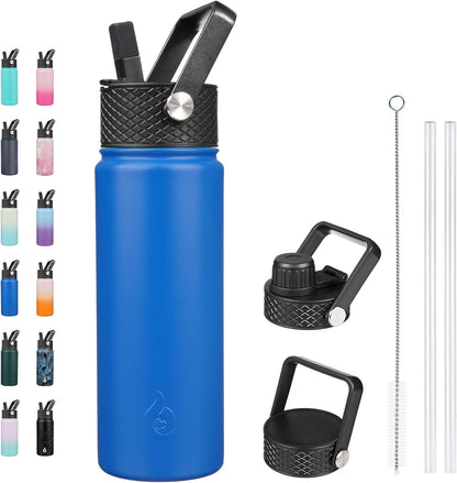 BJPKPK Insulated Water Bottles with Straw Lid, 40oz Stainless Steel Water Bottles with 3 Lids, BPA Free Leakproof Thermo, Tumblers, Cups for Sports, Gym- Midnight - Colors B