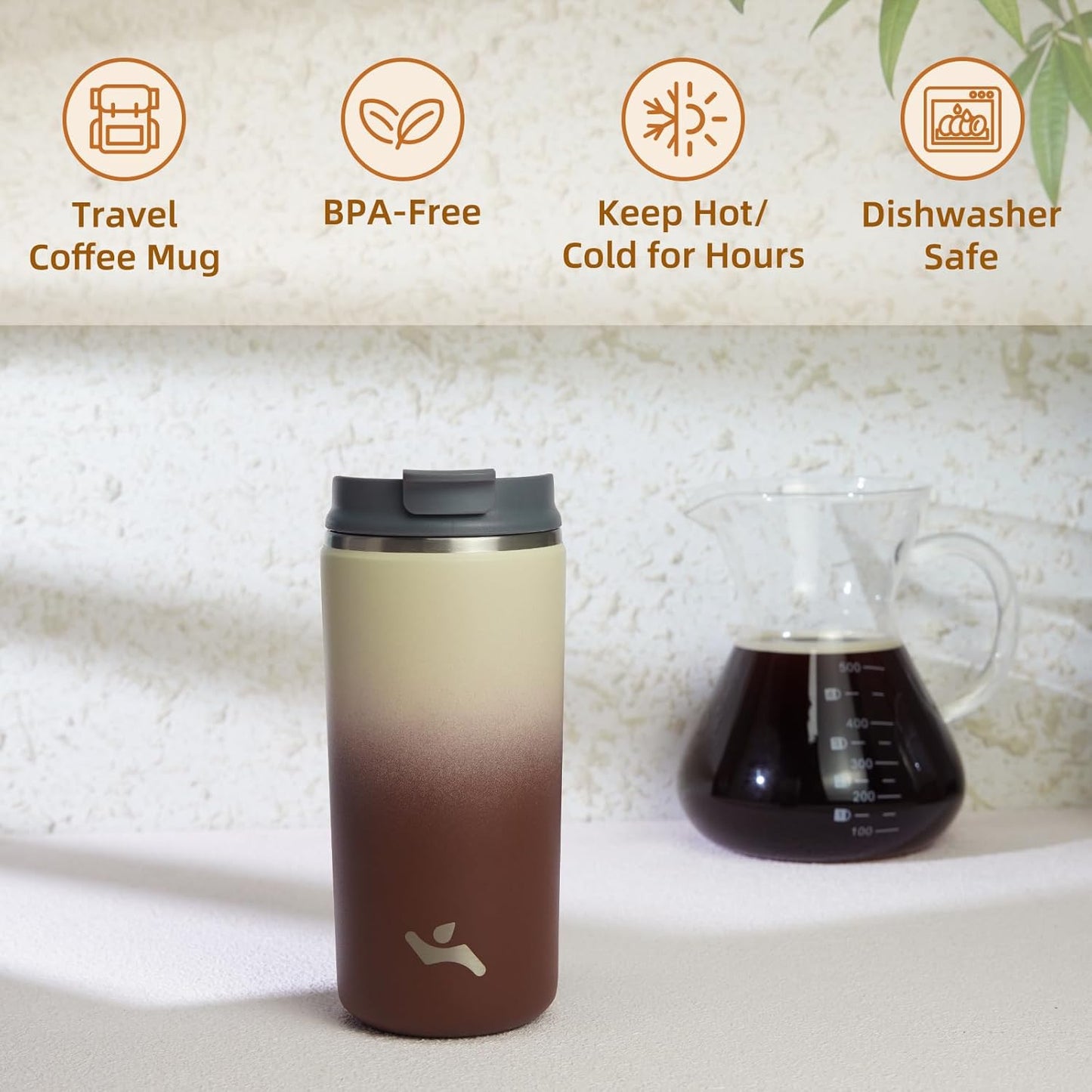 Konokyo Tumbler with Lid, 16 oz Travel Coffee Mug Double Wall Vacuum Stainless Steel Thermal Metal Cup Insulated Water Bottle,Navy Blue