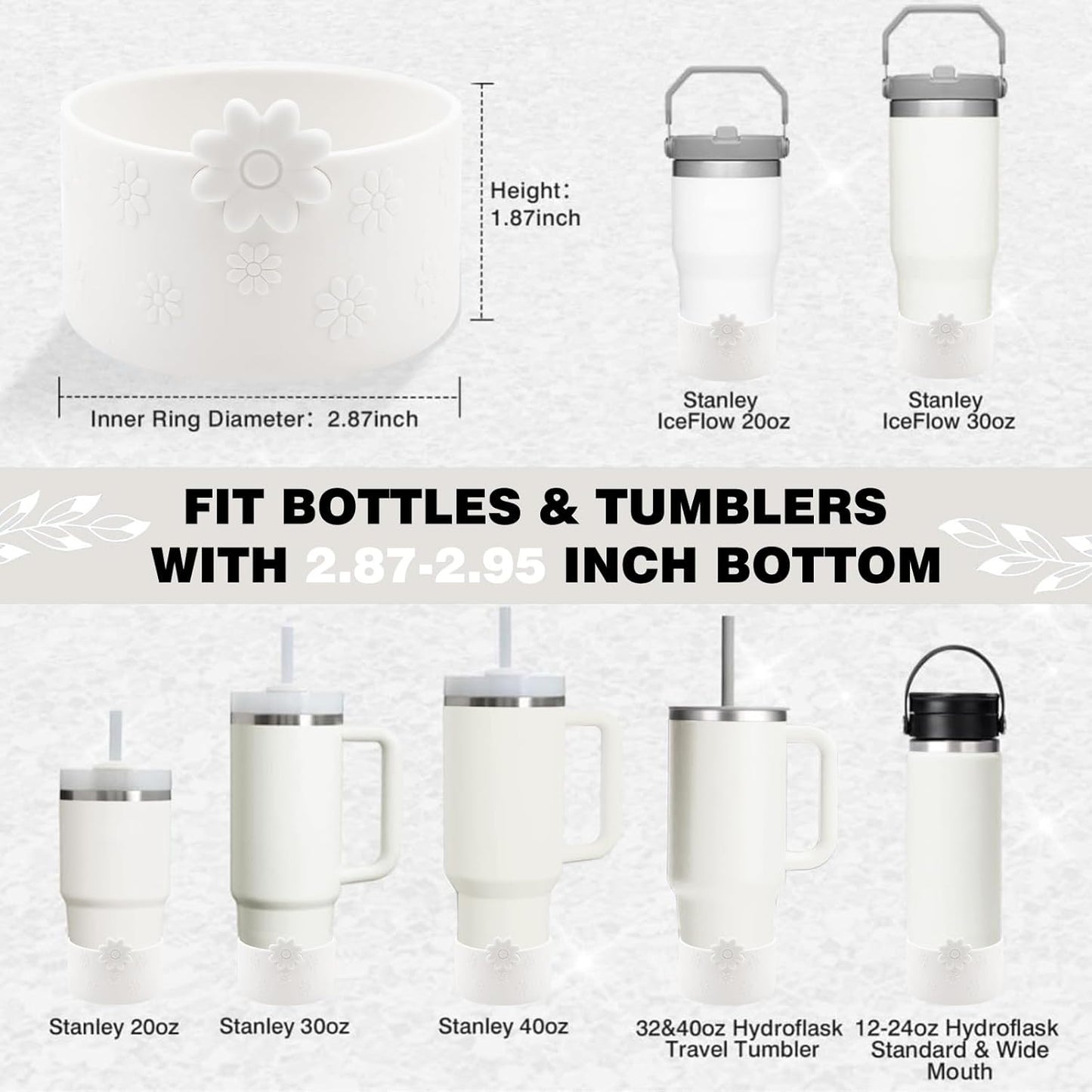 Hpbel Protective Silicone Boot for Stanley Cup Accessories Compatible with Stanley Cup Boot 40/30z and More Bottles with 2.95in Bottom for Water Bottle Flower Tumbler Accessories