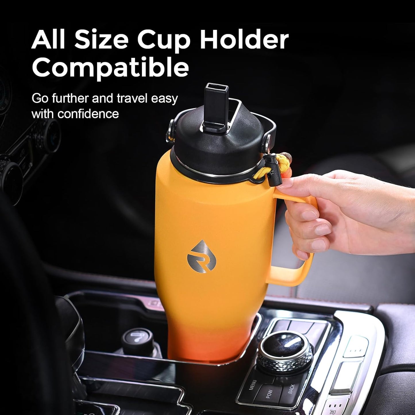 RAYMYLO 40 oz Insulated Water Bottle with Straw fit in Car Cup Holder, Triple Wall Vacuum Stainless Steel(Cold 48 hrs, Hot 24 hrs), Leakproof & Non-BPA, Hydro Travel Flask with Straw and Spout Lid