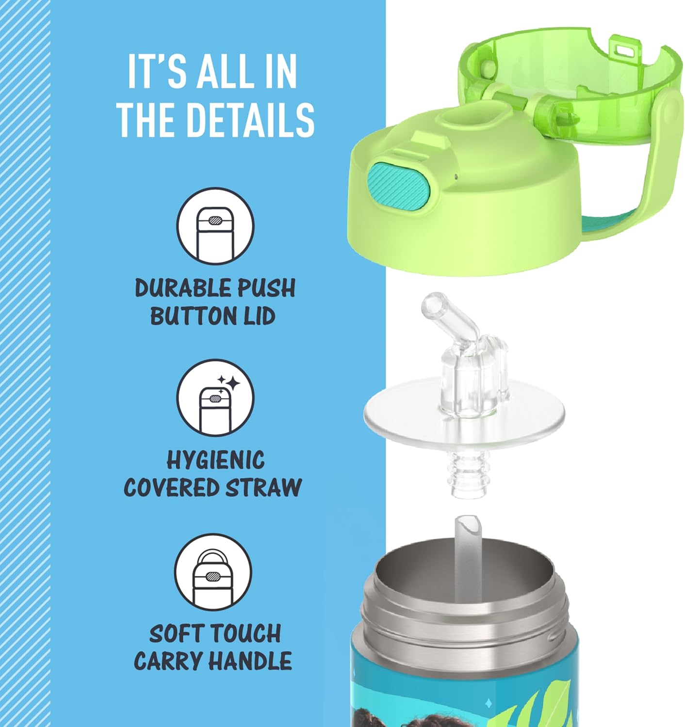 THERMOS FUNTAINER Water Bottle with Straw - 12 Ounce - Kids Stainless Steel Vacuum Insulated Water Bottle with Lid, Bluey - Colors B