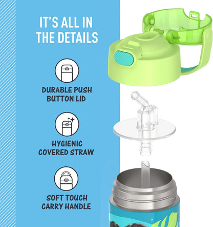 THERMOS FUNTAINER Water Bottle with Straw - 12 Ounce - Kids Stainless Steel Vacuum Insulated Water Bottle with Lid, Bluey - Colors B