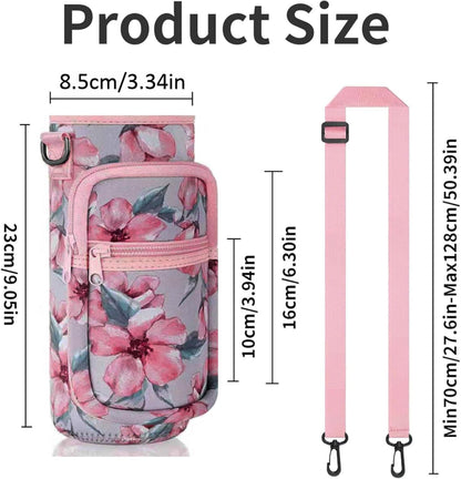 Water Bottle Holder with Strap, Insulated Crossbody Sling Bag, Carrier with Phone Pocket for Walking Hiking Camping Fishing