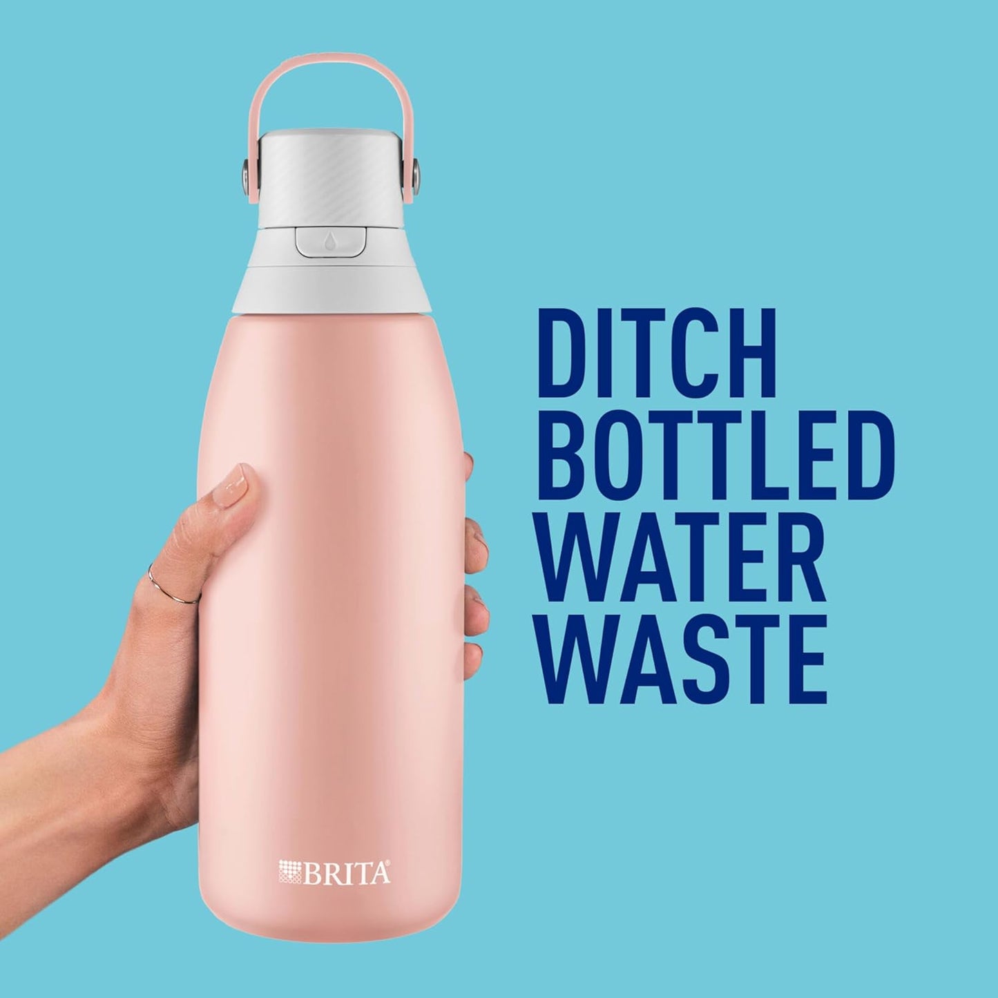 Brita Stainless Steel Premium Filtering Water Bottle, BPA-Free, Reusable, Insulated, Replaces 300 Plastic Water Bottles, Filter Lasts 2 Months or 40 Gallons, Includes 1 Filter, Rose - 32 oz