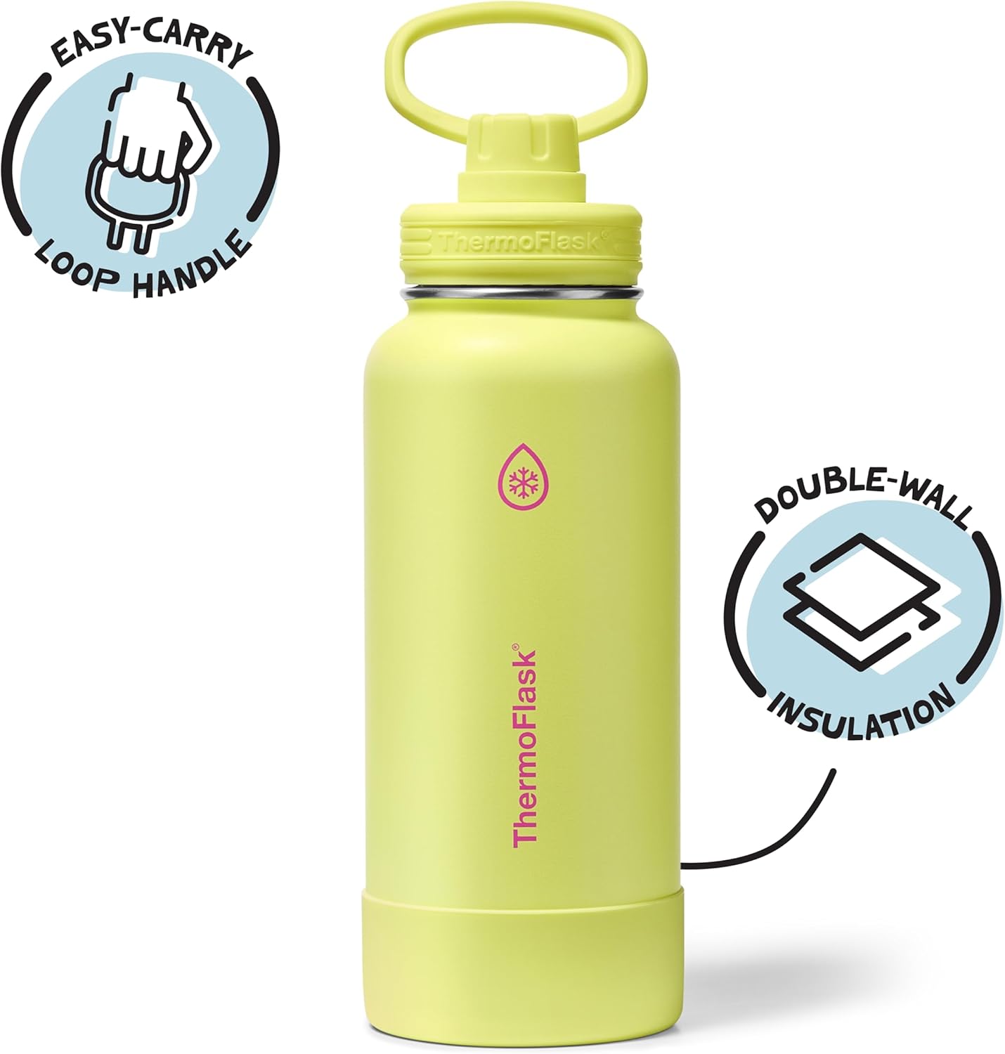 ThermoFlask Insulated Water Bottle with Spout Lid (24 oz, Lemonade Stand) - Leakproof, Stainless Steel Water Bottle for Cold & Hot Drinks, Travel & Daily Hydration