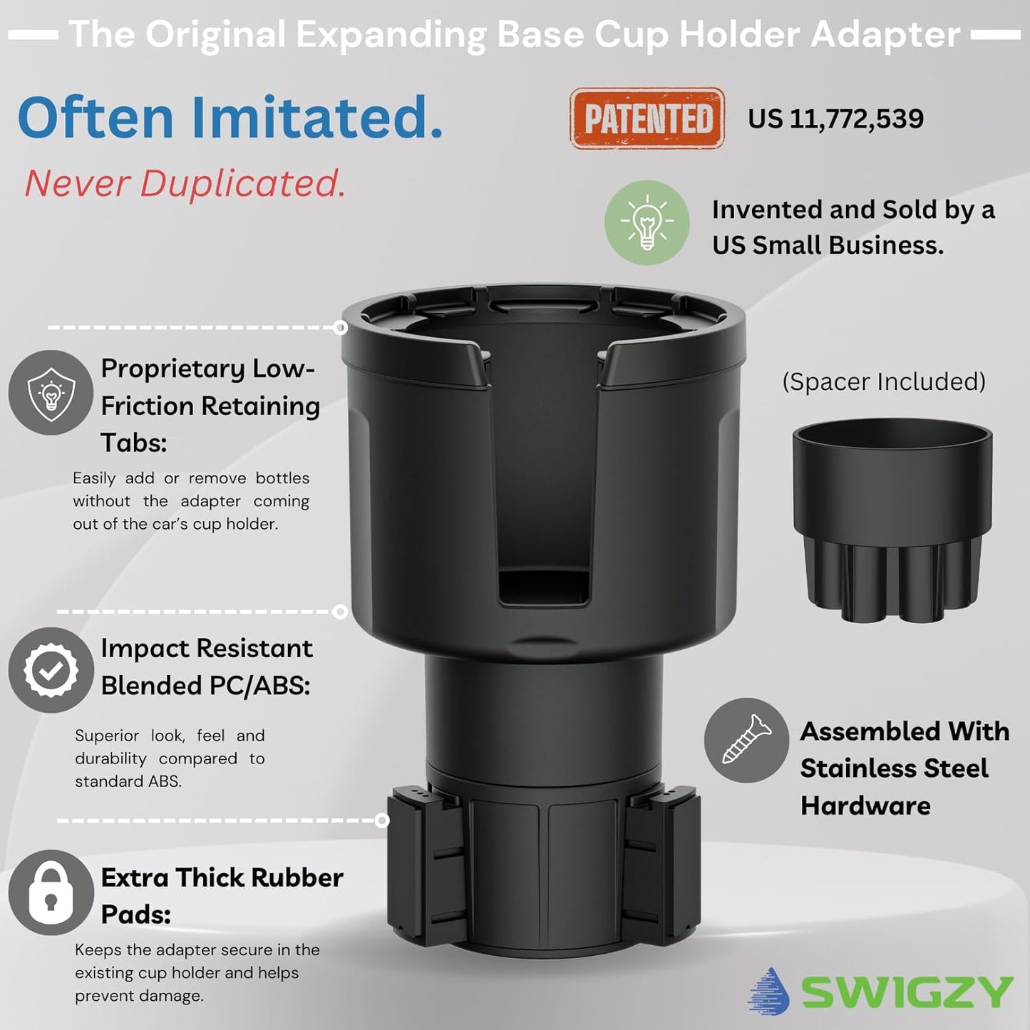 Swigzy Car Cup Holder Expander Adapter for Large Water Bottles - [Patented & Upgraded] - Holds: Hydro-Flask, Yeti, Nalgene, Owala, 32-40oz - Adjustable Expandable Insert Extender - Universal