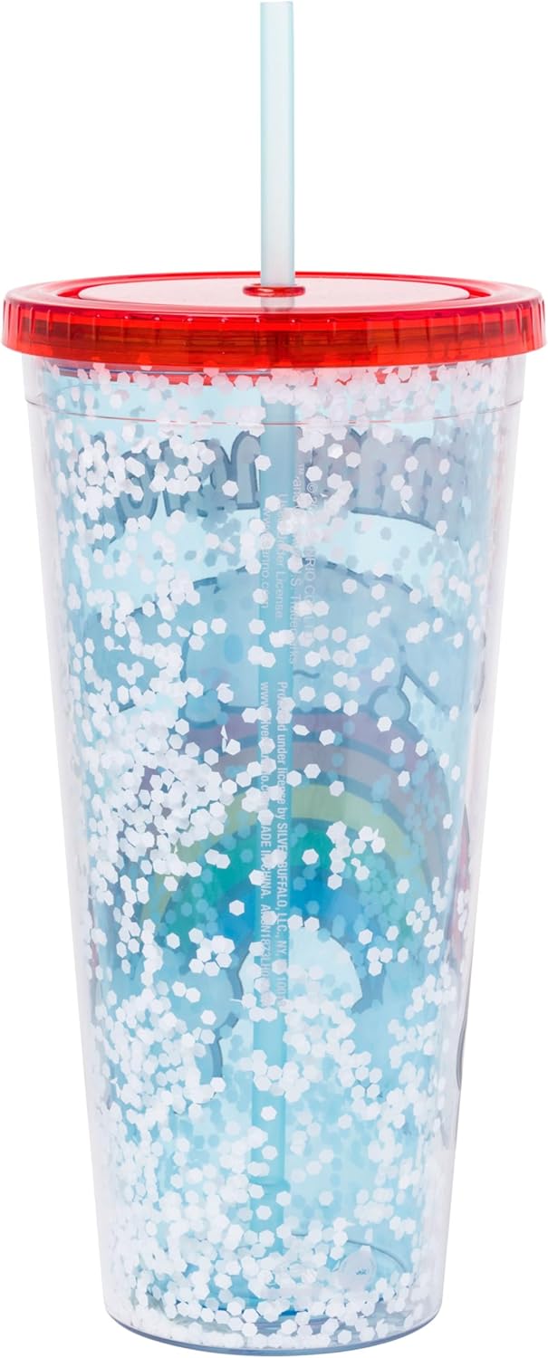 Silver Buffalo Sanrio Hello Kitty Milk Carton Pattern Plastic Boba Tumbler w Lid and Wide Straw, 24 Ounces
