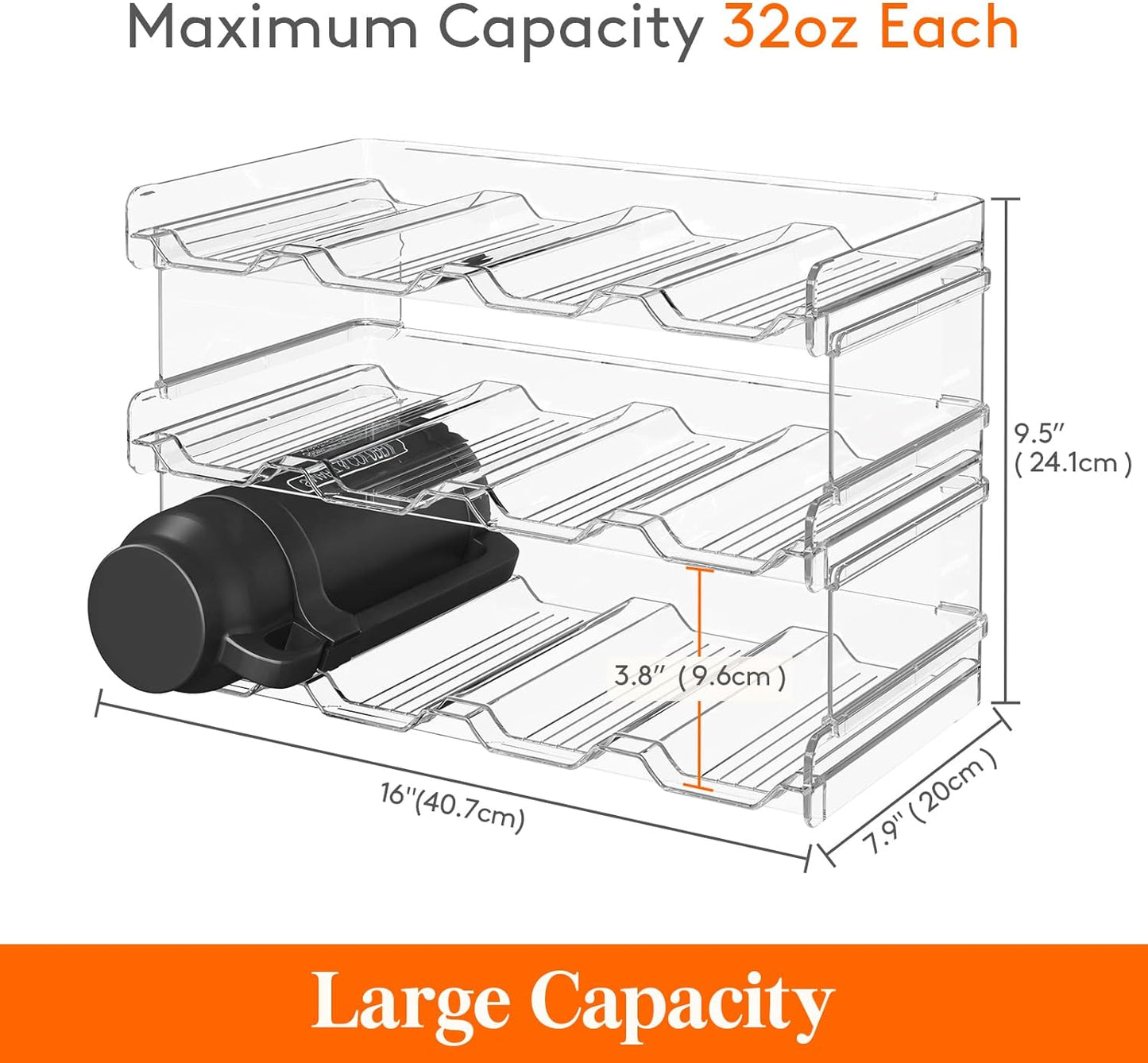 Lifewit 2 Tier Stackable Water Bottle Organizer for Cabinet, Plastic Bottle Holder Fits 6 Bottles/Tumblers up to 3.8" Diameter for Pantry/Countertop/Cupboard, 28 x 19 x 15 cm/11 x 7.5 x 5.7"