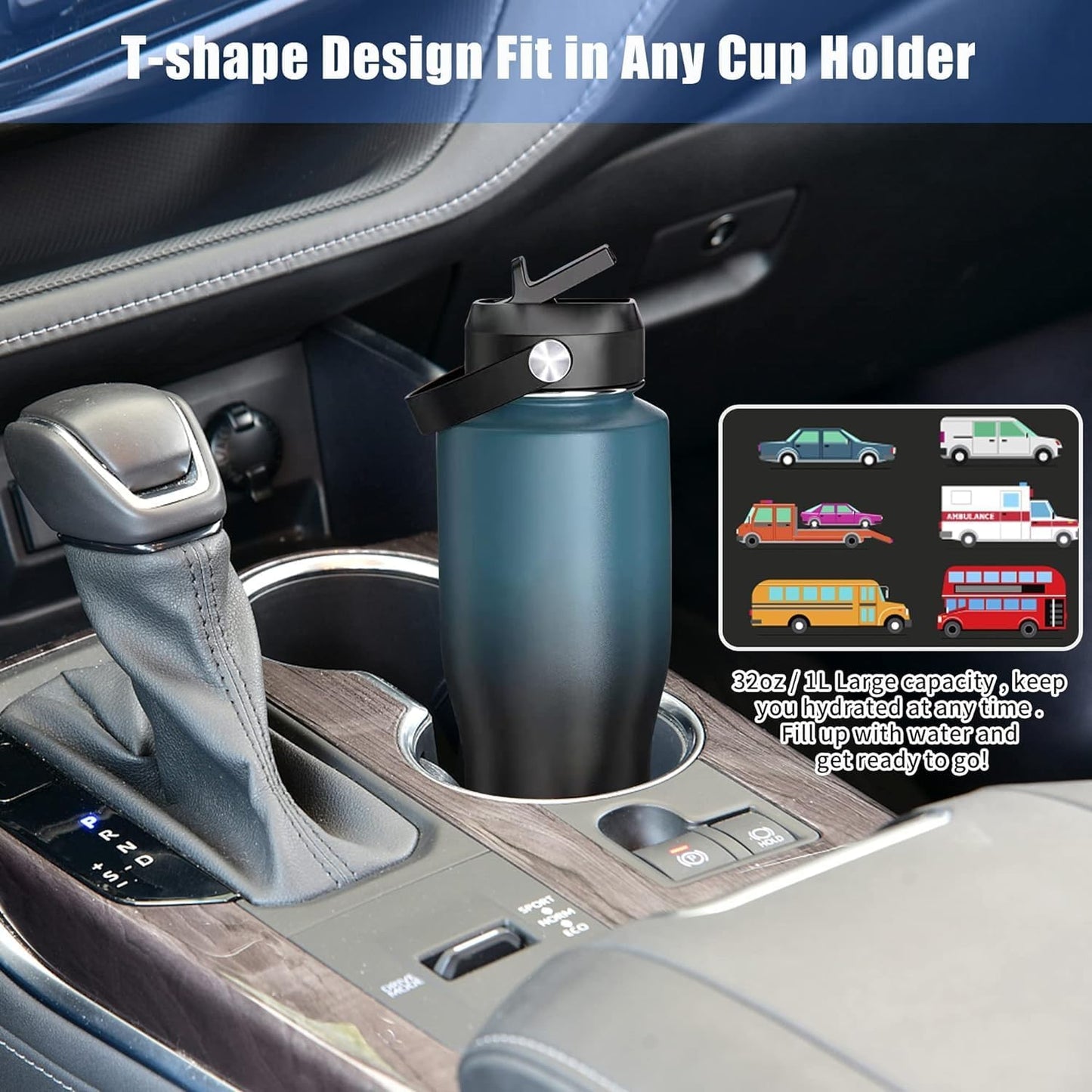 HYDROWION 32oz Stainless Steel Water Bottle(Cold for 48 Hrs, Hot for 24 Hrs),Double Wall Vacuum Insulated Water Bottle with Straw Lid, Spout Lid and Flex Cap, Fit in Any Car Cup Holder,Black