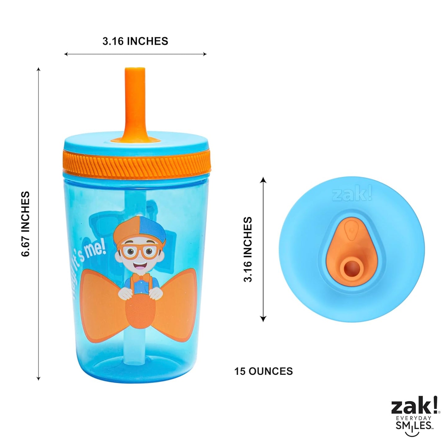 Zak Designs 15oz Bluey Kelso Tumbler Set, Leak-Proof Screw-On Lid with Straw Made of Durable Plastic and Silicone, Perfect Bundle for Kids, 2 Count (Pack of 1) - Colors A
