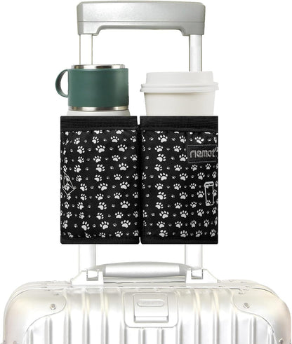 riemot Luggage Travel Cup Holder Free Hand Drink Caddy - Hold Two Coffee Mugs - Fits Roll on Most Suitcase Handles - Gifts for Flight Attendants &Frequent Travelers Accessories Black