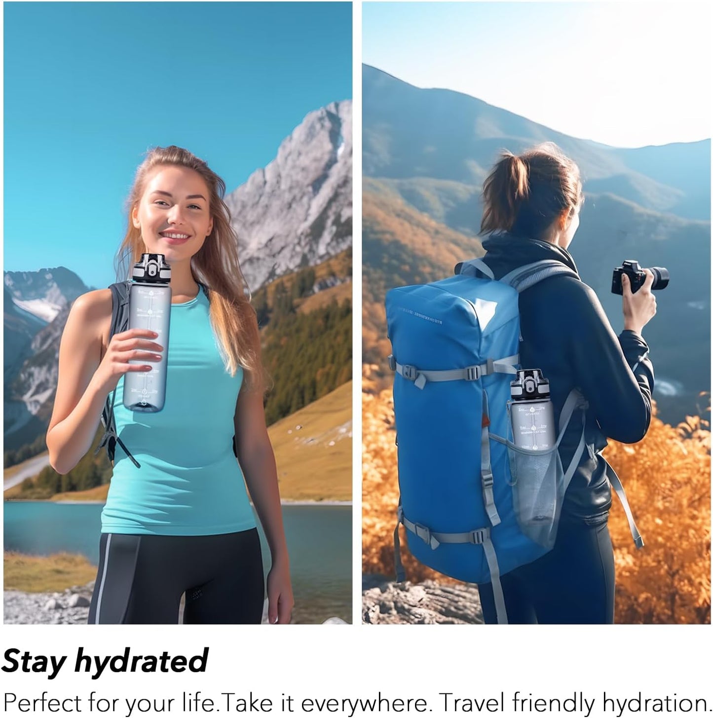 32oz Water Bottle with Time Marker, Motivational Drinking Bottle with Strap, BPA-Free Leak-Proof, Encouraging Water Bottle Time to Drink Water for Gym School Office Travel