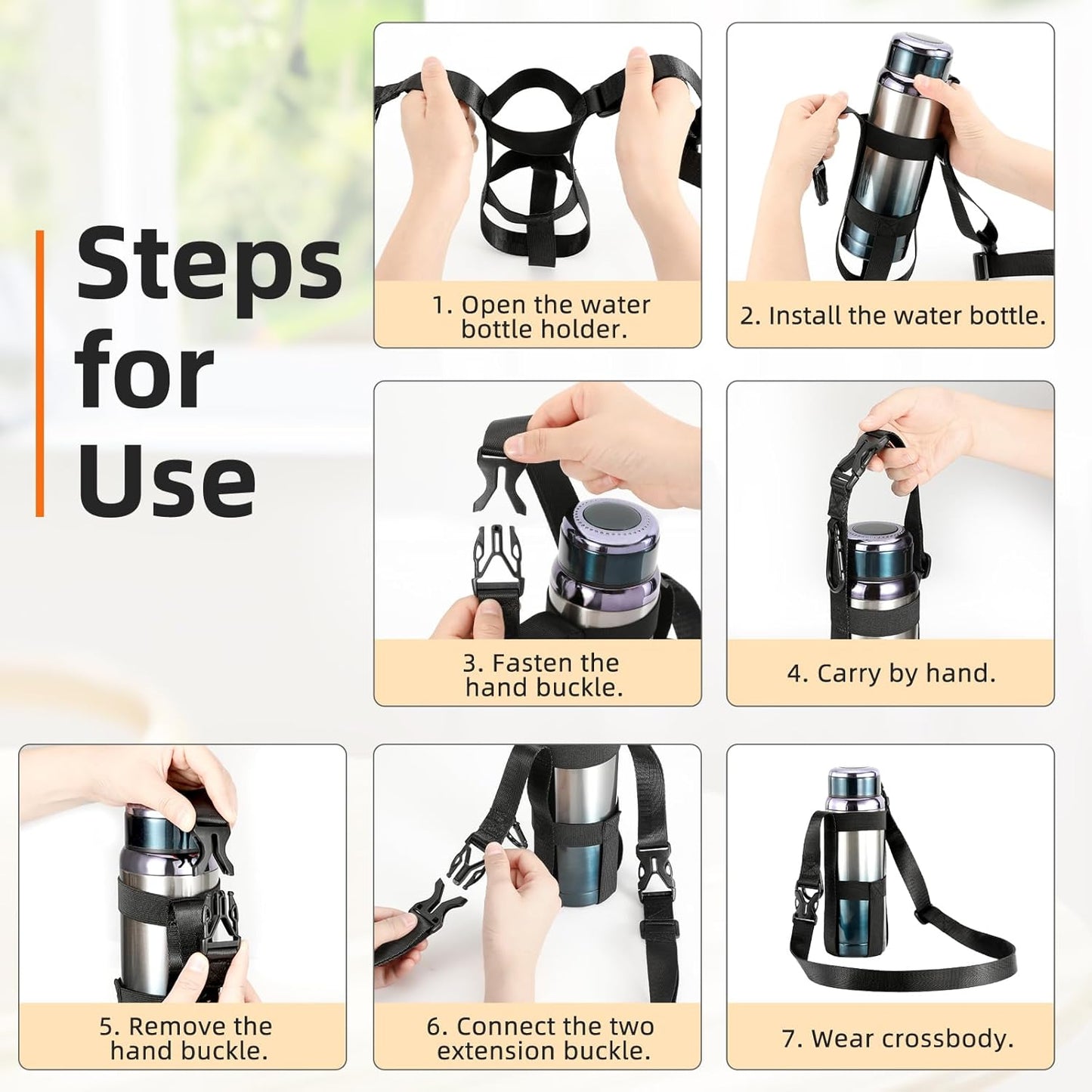 Nuovoware Water Bottle Holder With Strap, 2 Pack Elastic Water Bottle Sling Bag for 20-40 Oz, Lightweight Crossbody Bag With Shoulder Strap for Walking Hiking Camping Traveling, Black+Black