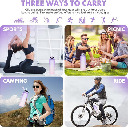 Water Bottle with Straw 1L,Boys Water Bottles with Straw 1 Litre,Waterbottle Leak-Proof Sports Water Bottle,Plastic Drinks Bottles Toxin Free，Bpa-Free (Cyan Black)