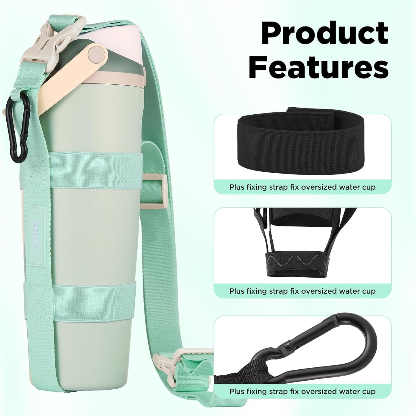 EasyAcc Water Bottle Holder Strap Sling, for Owala FreeSip 24 32 40 oz, Hydro Flask, Cirkul, Yeti, Stanley Flip, Universal Water Bottles, with Carabiner, for Walking Curise Travel (Bottle Excluded)