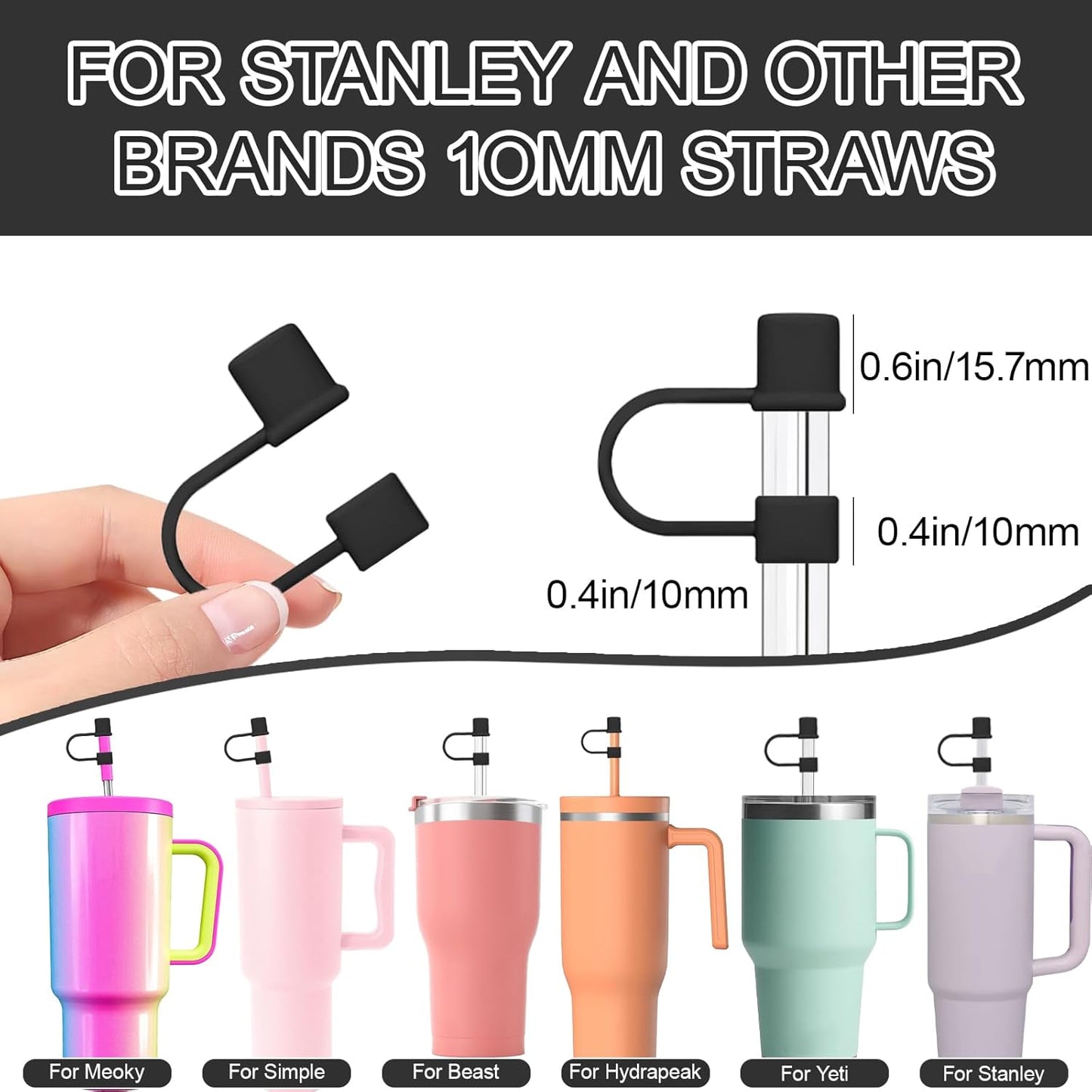 7Pcs Straw Cover Cap for Stanley Cup,Simple 10mm(0.4inch) Silicone Straw Toppers for Stanley 40&30oz Tumbler Accessories-Multicolor