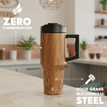 Elemental 32 oz 100% Leak Proof Tumbler with Handle & Straw - Stainless Steel Double Wall Insulated Tumbler for Hot and Cold Beverages - Travel Coffee Mug with Sip & Straw Lid - White - Colors B