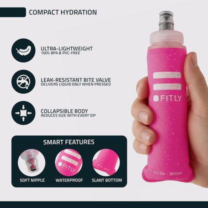 FITLY Soft Flask - Shrink As You Drink Soft Water Bottle for Hydration Pack - Folding Water Bottle Ideal for Running, Hiking, Cycling, Climbing & Rigorous Activity