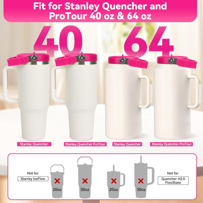 Flip Straw Lid for Stanley 30oz and 20oz, Leak Proof Top Replacement with Handle for 30&20 oz Stanley Quencher and ProTour, Detachable No Spill Lids Reusable Lids Accessories for StanleyCup, Rose