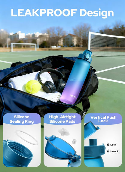 Opard Zip 32oz Plastic Water Bottle Dishwasher Safe, Leakproof Flip-Top Lid, BPA Free Tritan, Wide Mouth Reusable Sports Water Bottle for Gym Hiking Commuting Outdoor Travel and School