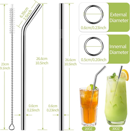 Set of 10 Stainless Steel Straws, HuaQi Straight Reusable Drinking Straws 10.5'' Long 0.24‘’ Dia for 30 oz Tumbler and 20 oz Tumbler, 2 Cleaning Brush Included (10 Straight Straw + 2 Brushes）