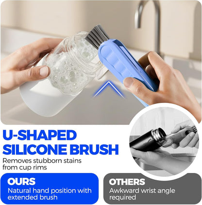 6 PACK Holikme 4 in 1 Cup Lid Cleaning Brush Set with 3 Straws, Multifunctional Bottle Brush, Silicone Cup Lid Gap Cleaner, Durable Bristle Crevice Cleaning Brush,Flat End Brushes,Navy & Black & Olive