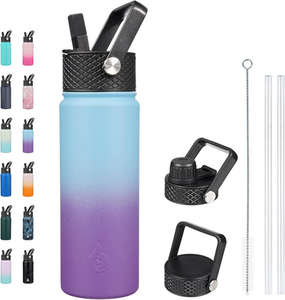 BJPKPK Insulated Water Bottles with Straw Lid, 40oz Stainless Steel Water Bottles with 3 Lids, BPA Free Leakproof Thermo, Tumblers, Cups for Sports, Gym- Midnight - Colors A