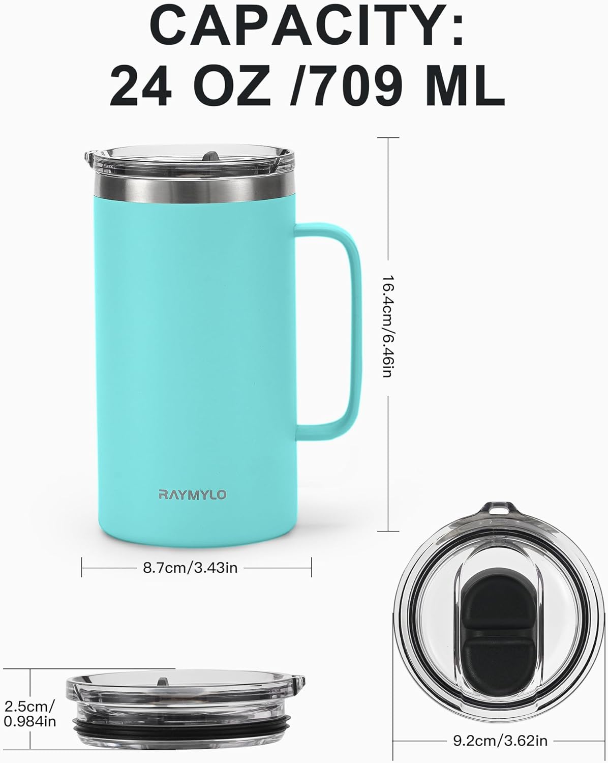 RAYMYLO Insulated Coffee Mug 12 oz, Double Wall Stainless Steel Coffee Mug with Lids, Leak-Proof & Detachable Slider Lid for Thorough Clean, Keeps Coffee Cold for 9 Hrs, Suitable for Camp Home Office