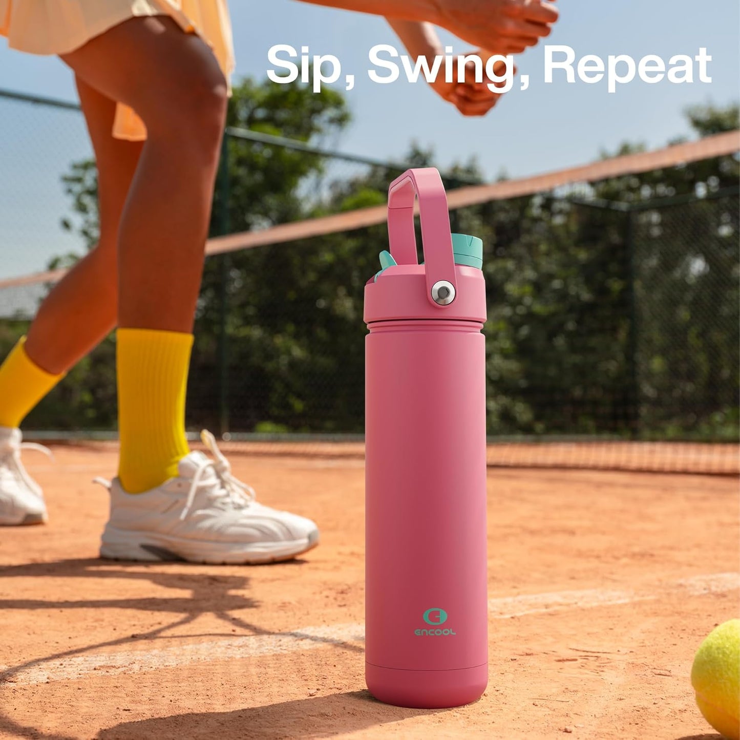 ENCOOL Insulated Water Bottle with Straw Stainless Steel Water Bottle, Leak-Proof, BPA-Free, Double Wall Vacuum Keeps Cold for 24 Hours for Sports, Travel, School (26 oz, Cotton Candy) - Colors C
