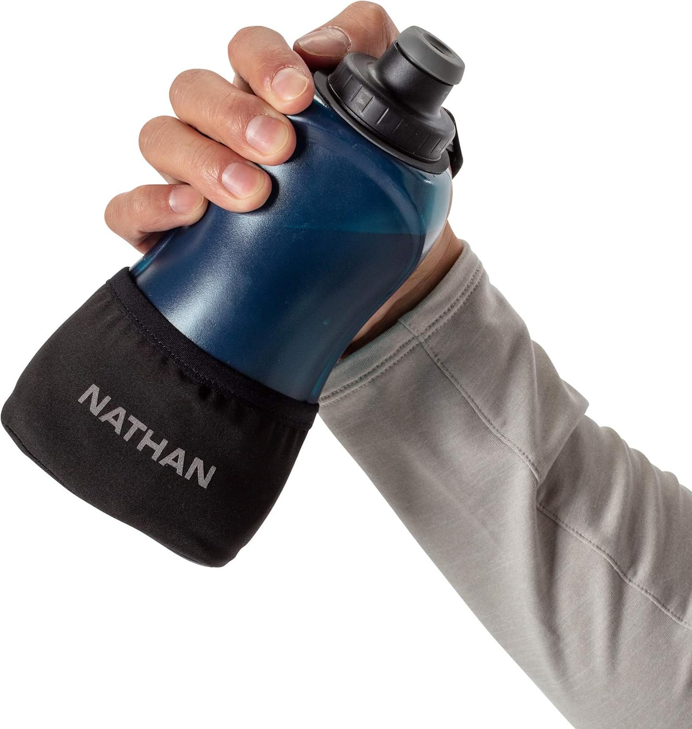 Nathan Running Handheld Water Bottle Adjustable No-Grip Quick Squeeze Lite Hand Strap. Reflective Hydration