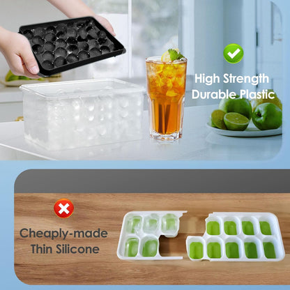WIBIMEN Ice Cube Tray with Lid and Bin - Round Ice Trays for Freezer with Lid - Ice Cube Trays for Freezer with Ice Container (1"-2PACK Blue)