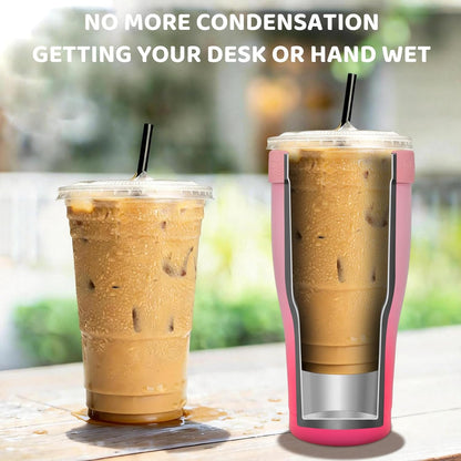 Universal Iced Coffee Sleeve,32oz Double Wall Stainless Steel Insulator Fits 16-32oz Starbucks/Dunkin/McDonalds Cups,Reusable Iced Coffee Cup Holder,Leak-Proof Tumbler for Hot,Cold Drink