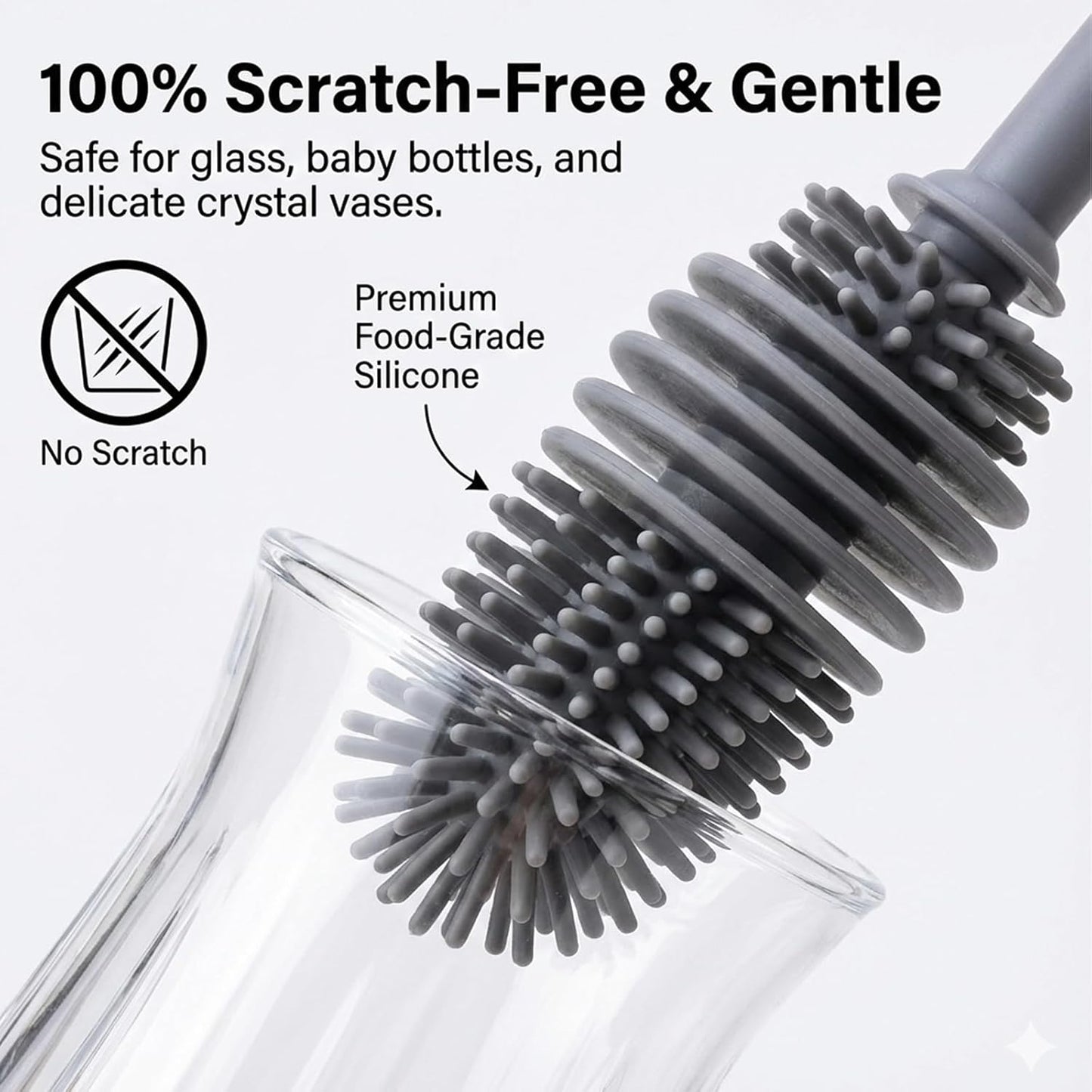 2pcs Silicone Bottle Cleaning Brush Water Bottle Cleaner Brushes with Long Handle Bottles Brush Cleaner for Small Narrow Neck Containers Glassware Sports Bottles Vase