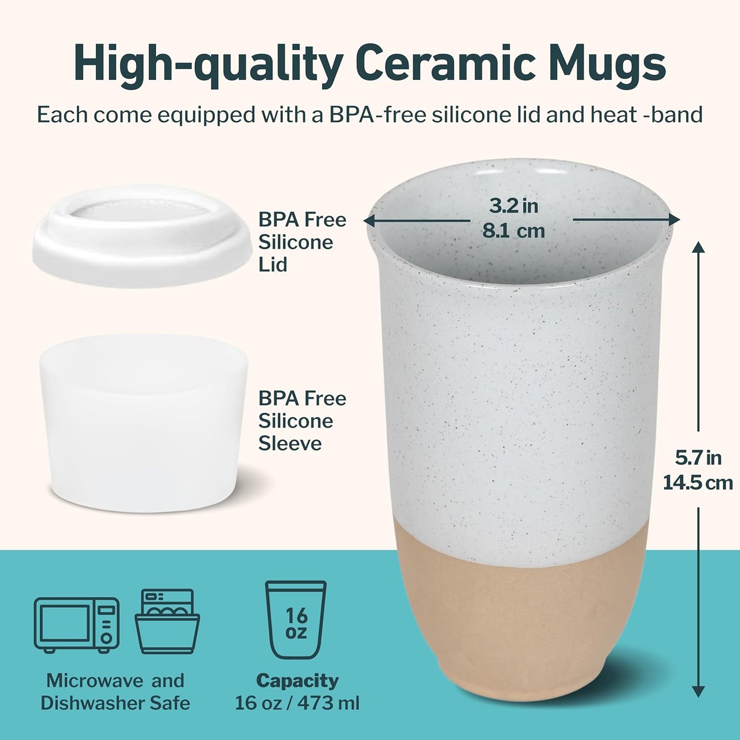 NOVA CERAMICS Coffee Tumbler – Travel Mug - On the Go Coffee Mug – Microwave & Dishwasher Safe Green Coffee Tumbler - Gifts For Women Men Him Her – 16oz – Monsoon