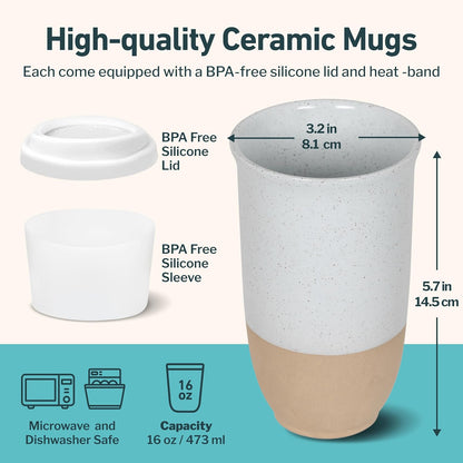 NOVA CERAMICS Coffee Tumbler – Travel Mug - On the Go Coffee Mug – Microwave & Dishwasher Safe Green Coffee Tumbler - Gifts For Women Men Him Her – 16oz – Monsoon