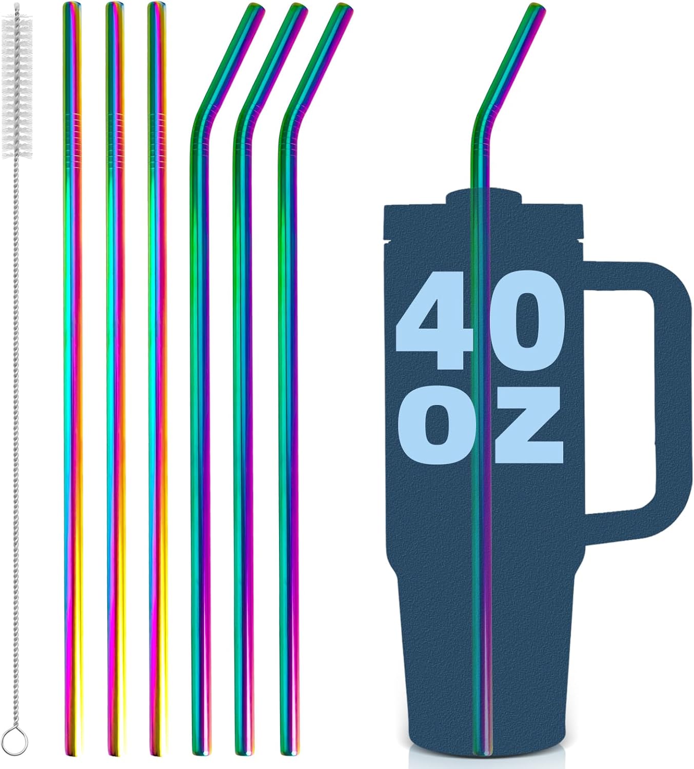 for Stanley Quencher 40oz Tumbler 6x Metal Stainless Steel Straws, 12inch Replacement Extra Long/Tall Straws for Stanley Cup 40oz Drinking Reusable Accessories (3x Straight & 3x Bent)