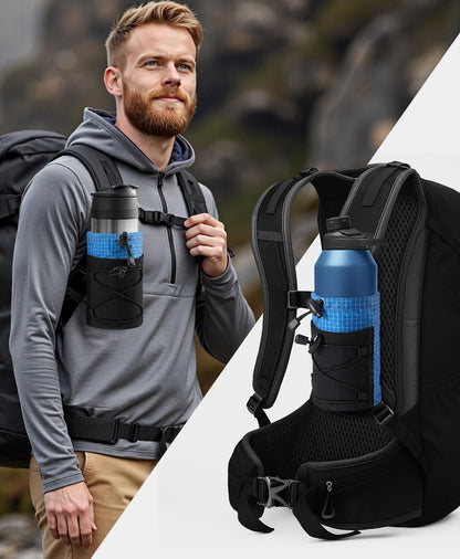 Water Bottle Holder Pouch with Hook Buckle, Backpack Water Bottle Holder Mesh Bag Carrier Fits for 8-24oz Bottles for Hiking, Running, Travel, Outdoor Backpack Accessories & Attachments