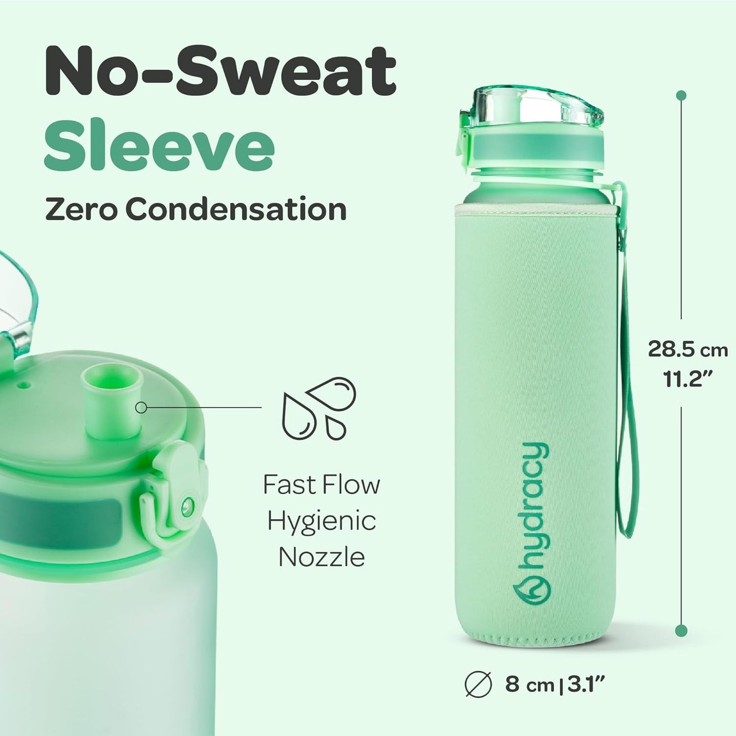 Hydracy Water Bottle with Time Marker -Large BPA Free Water Bottle & No Sweat Sleeve -Leak Proof Gym Bottle with Times to Drink - Ideal for Fitness Sports & Outdoors