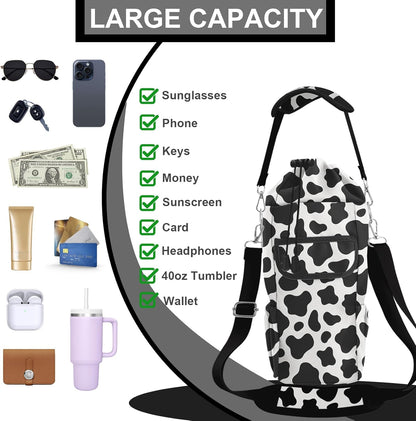 Water Bottle Carrier Bag with Phone Pocket for Stanley Cup 30/32/40 oz Tumbler with Adjustable Strap,Insulated Water Bottle Holder Pouch Crossbody Sling for Walking Travel