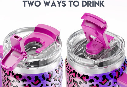 Meoky 32 oz Tumbler with Handle, Insulated Tumbler with Lid and Straw, Stainless Steel Travel Mug, Keeps Cold for 24 Hours, 100% Leak Proof, Fits in Car Cup Holder (Night)