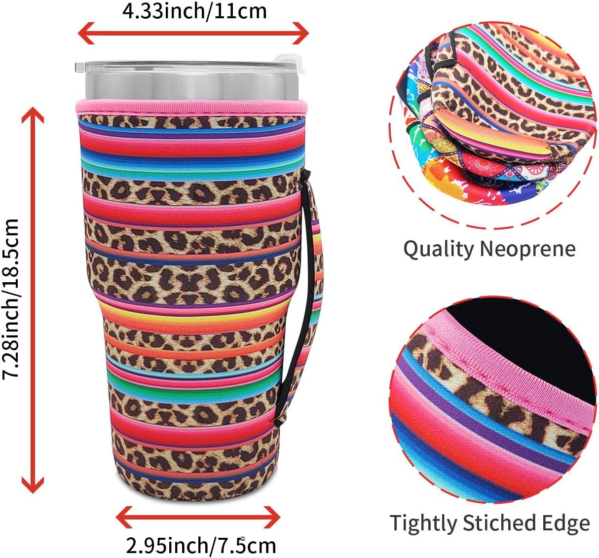 Reusable Iced Coffee Cup Sleeve Neoprene Insulated Sleeves Cup Holder with handle Idea for 30oz - 32oz Tumbler Cups, Protein Shake Bottles(Only Cup Sleeves), Black - Colors A