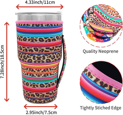 Reusable Iced Coffee Cup Sleeve Neoprene Insulated Sleeves Cup Holder with handle Idea for 30oz - 32oz Tumbler Cups, Protein Shake Bottles(Only Cup Sleeves), Black - Colors A