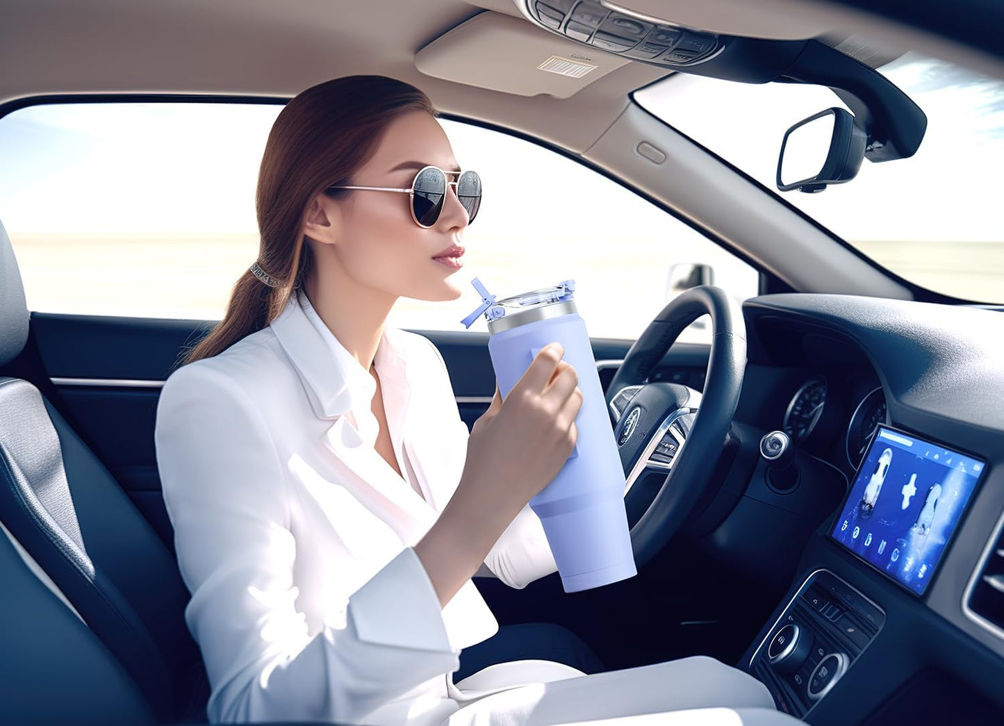 Meoky 32 oz Tumbler with Handle, Insulated Tumbler with Lid and Straw, Stainless Steel Travel Mug, Keeps Cold for 24 Hours, 100% Leak Proof, Fits in Car Cup Holder (Night)