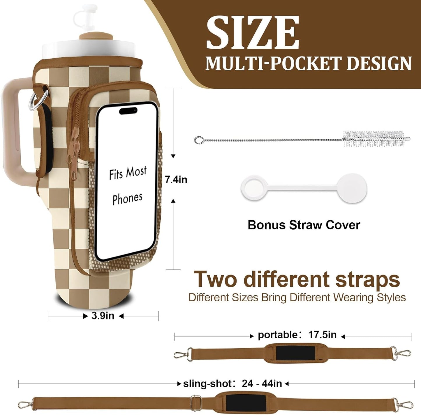 Stanley Carrier Bag for Stanley 40oz/30ozTumbler with Phone with 2 Adjustable Strap,3 Pockets Bottle Stanley Cup Carrier Bag & Case,Accessories for Hiking Travelling