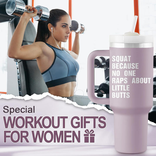 Motivational Fitness Gift for Gym Enthusiast - Workout Gifts for Women - Cool Gifts for Gym Rats - Crossfit Exercise Sports Lover Gift - 40oz Travel Cup Insulated Tumbler with Handle & Straw