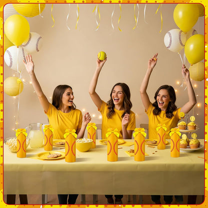 6 Pcs Softball Team Gifts Water Bottles Bulk 17 oz Softball Party Favors Decorations Stainless Steel Sports Tumblers with Bow Vacuum Insulated Reusable Leakproof Bottles for Birthday Father