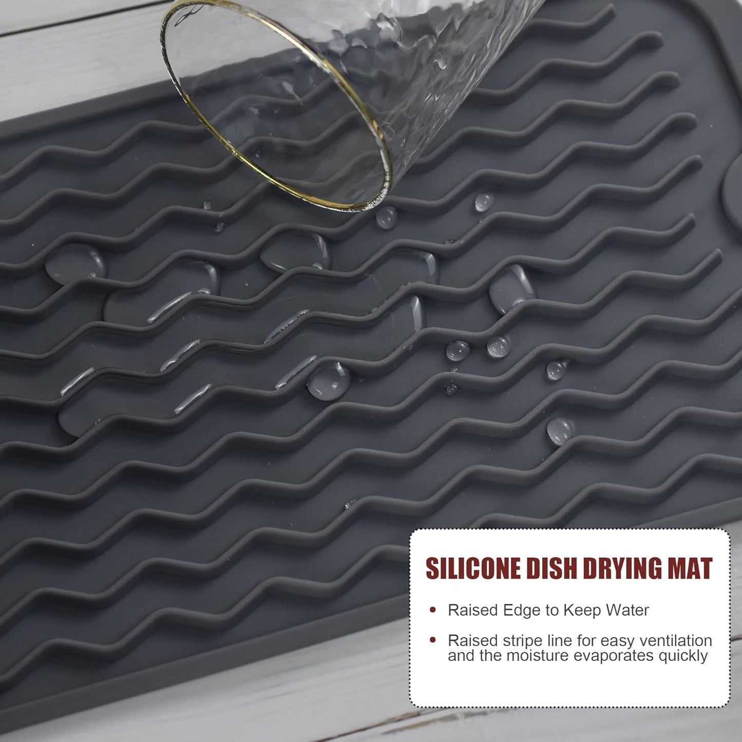 Silicone Dish Drying Mat, Non-Slip Easy Clean Sink Mat Large Heat-resistant Dish Drainer Mat for Kitchen Counter, Sink, Refrigerator or Drawer liner (12" x 6", BLACK)