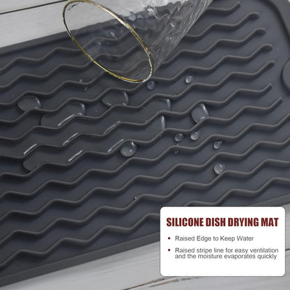 Silicone Dish Drying Mat, Non-Slip Easy Clean Sink Mat Large Heat-resistant Dish Drainer Mat for Kitchen Counter, Sink, Refrigerator or Drawer liner (12" x 6", BLACK)