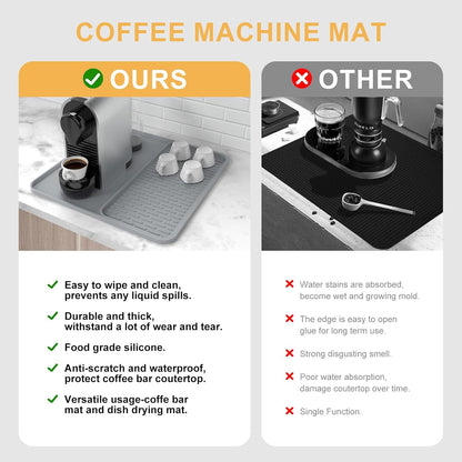 Silicone Coffee Mat, 24''x16'' Bar Mat with Detachable Dish Drying Mat - Fits Under Coffee Maker & Dish Rack